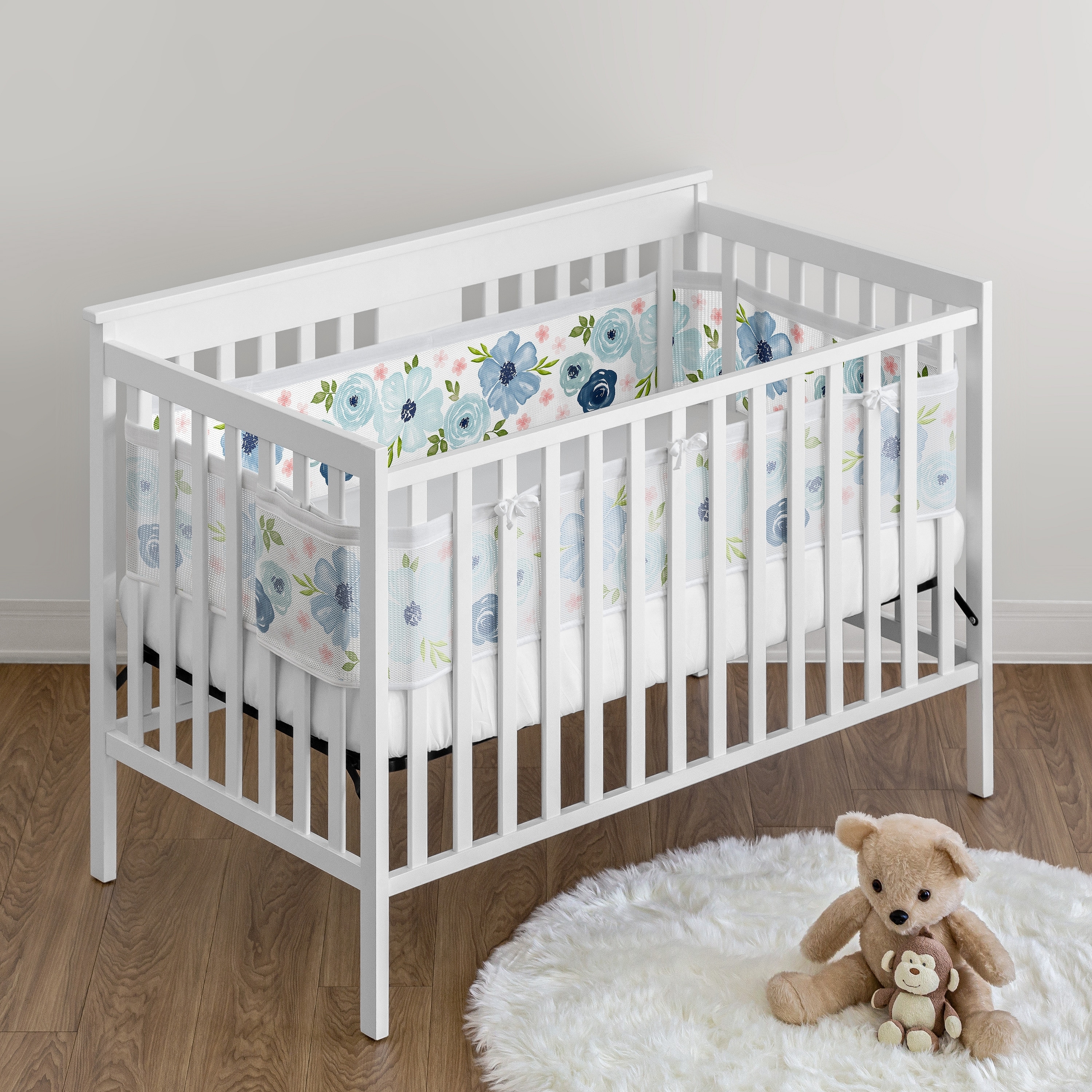 Sweet JoJo Designs BreathableBaby Blush Pink Blue Boho Floral Girl Breathable Mesh Crib Liner Baby Infant Navy Grey White Bohemian Farmhouse Shabby